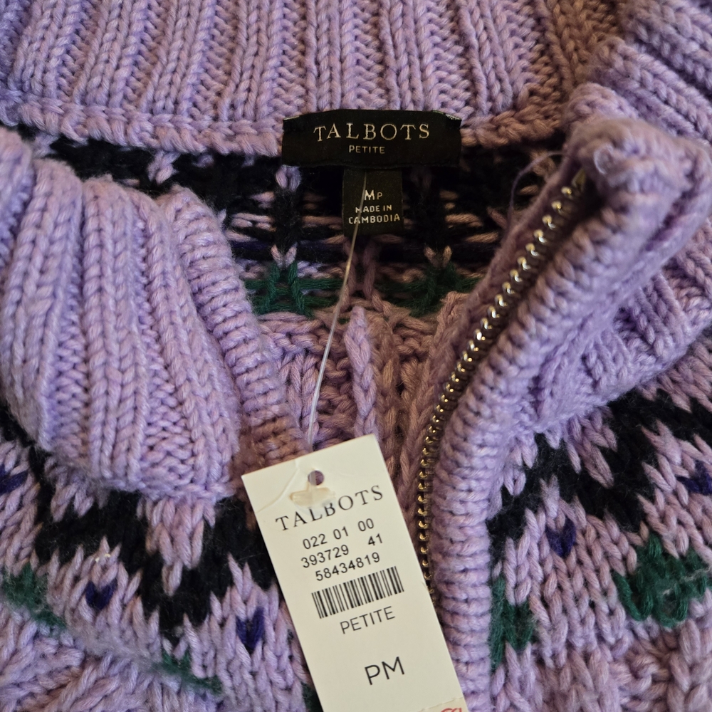 Talbots Cable Knit Cardigan Women's Purple Sweater